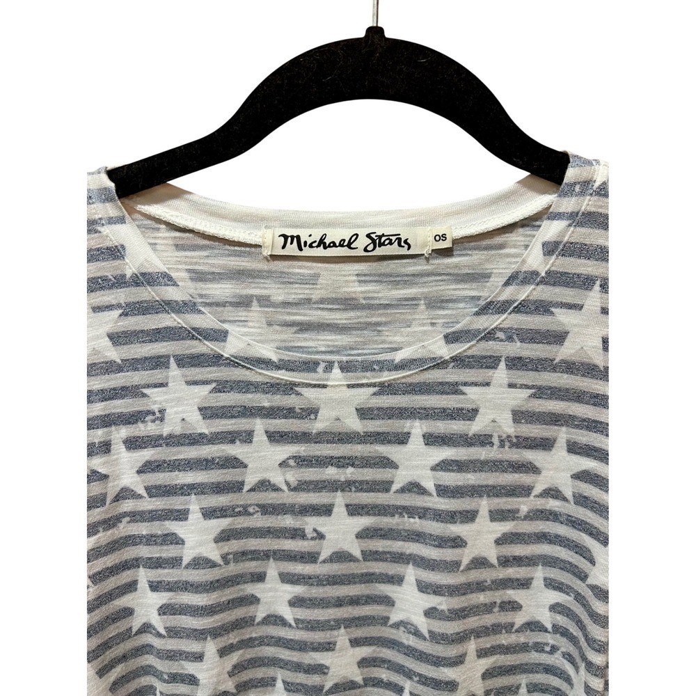 Michael Stars Womens OS Star Stripe Sleeveless Tank Top Gray White Patriotic